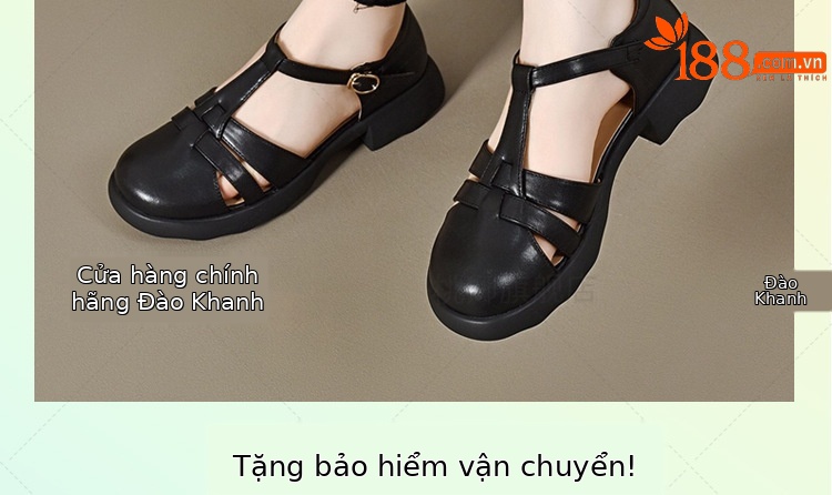Giày sandal nữ da thật đế dày kiểu Roman khoét lỗ mùa hè — Màu đen chi tiết 2