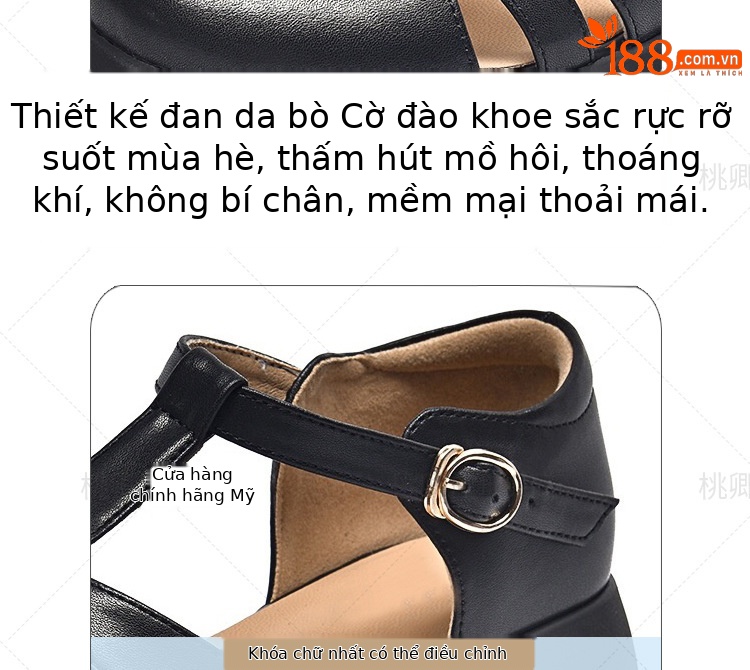 Giày sandal nữ da thật đế dày kiểu Roman khoét lỗ mùa hè — Màu đen chi tiết 9