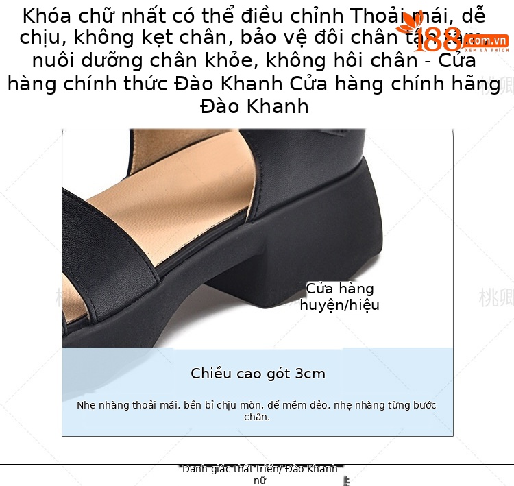 Giày sandal nữ da thật đế dày kiểu Roman khoét lỗ mùa hè — Màu đen chi tiết 10