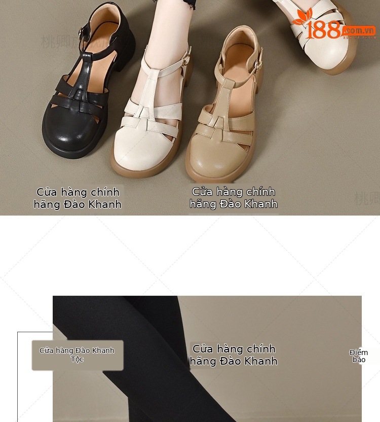Giày sandal nữ da thật đế dày kiểu Roman khoét lỗ mùa hè — Màu đen chi tiết 14