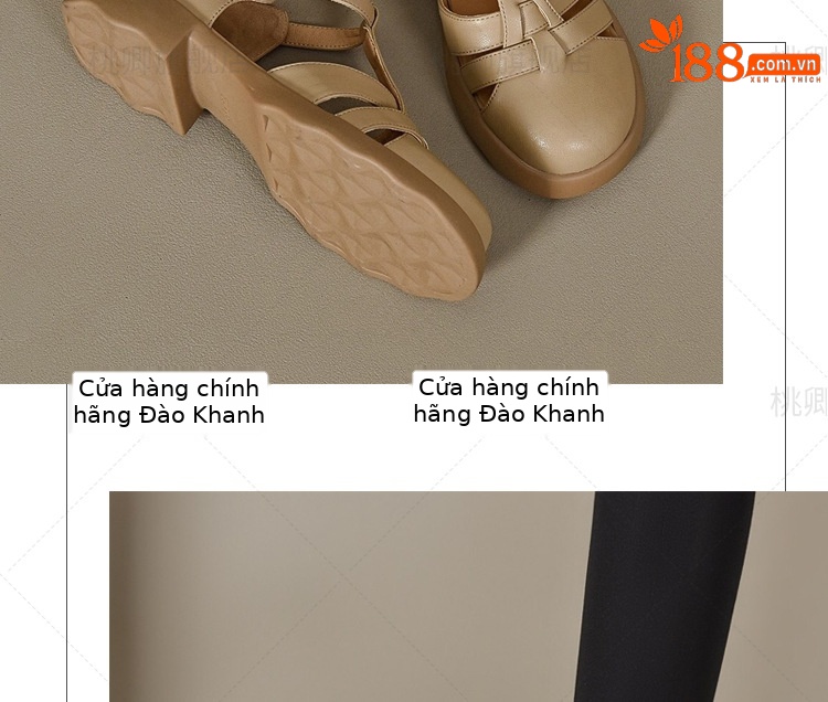 Giày sandal nữ da thật đế dày kiểu Roman khoét lỗ mùa hè — Màu đen chi tiết 17
