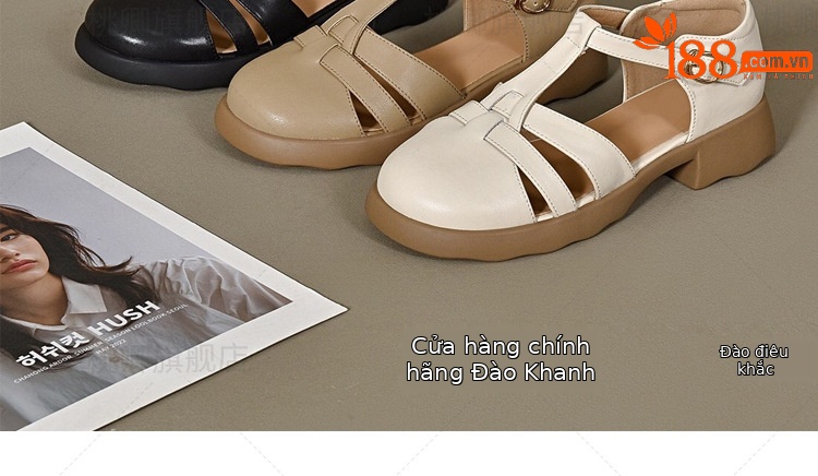 Giày sandal nữ da thật đế dày kiểu Roman khoét lỗ mùa hè — Màu đen chi tiết 19