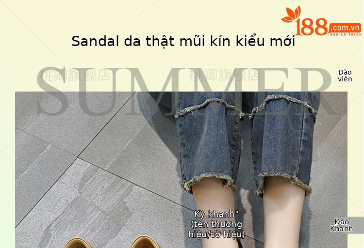 Dép sandal nữ da thật mũi kín gót dày đế xuồng mùa hè — Màu đen chi tiết 1