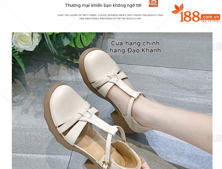 Dép sandal nữ da thật mũi kín gót dày đế xuồng mùa hè — Màu đen chi tiết 5