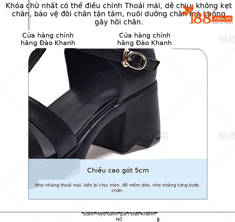 Dép sandal nữ da thật mũi kín gót dày đế xuồng mùa hè — Màu đen chi tiết 10