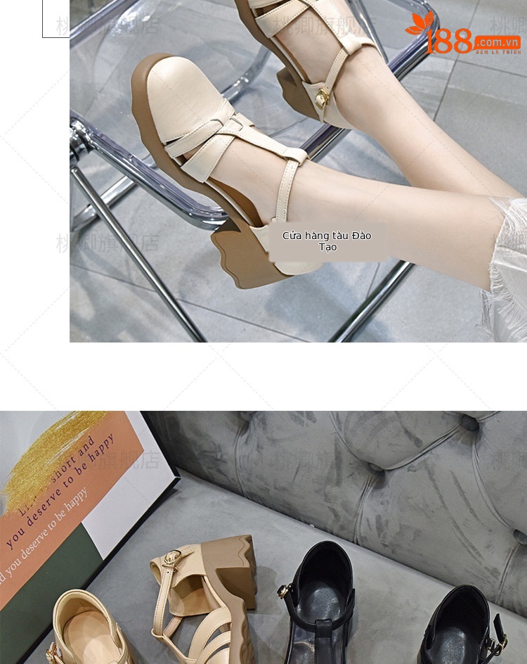 Dép sandal nữ da thật mũi kín gót dày đế xuồng mùa hè — Màu đen chi tiết 18