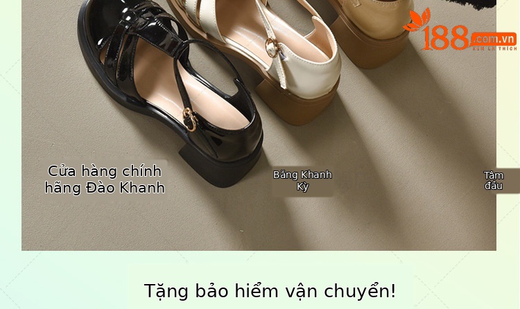 Giày cao gót nữ mũi tròn đế dày gót vuông phong cách La Mã — Màu đen chi tiết 2