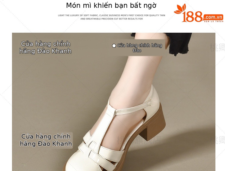 Giày cao gót nữ mũi tròn đế dày gót vuông phong cách La Mã — Màu đen chi tiết 5