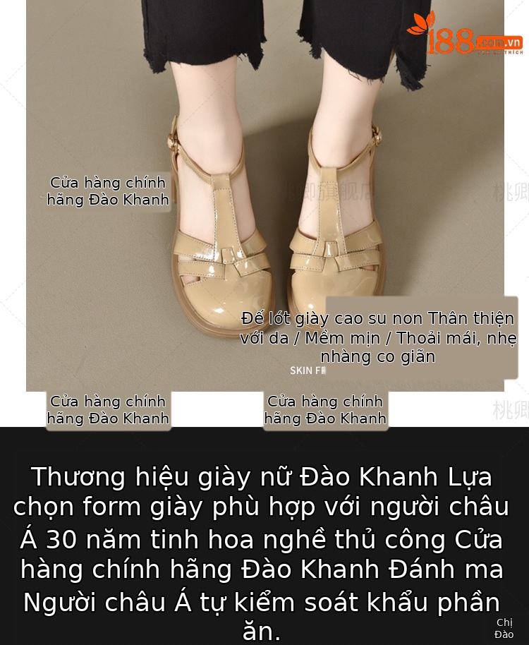 Giày cao gót nữ mũi tròn đế dày gót vuông phong cách La Mã — Màu đen chi tiết 7
