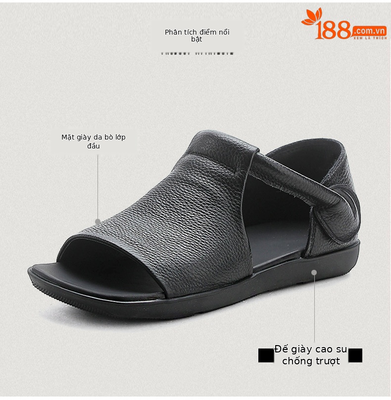Giày lười nữ mũi vuông da bò đế bằng quai Velcro — Màu nâu chi tiết 3