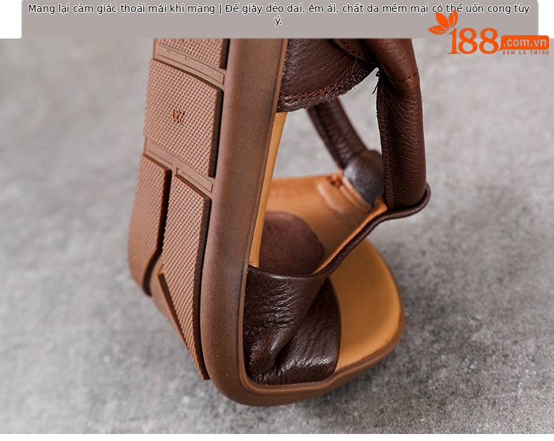 Giày lười nữ mũi vuông da bò đế bằng quai Velcro — Màu nâu chi tiết 8