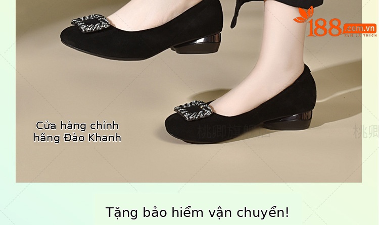 Giày lười nữ miệng nông da lộn đế mềm, giày bệt công sở form mũi vuông — Màu đen chi tiết 2