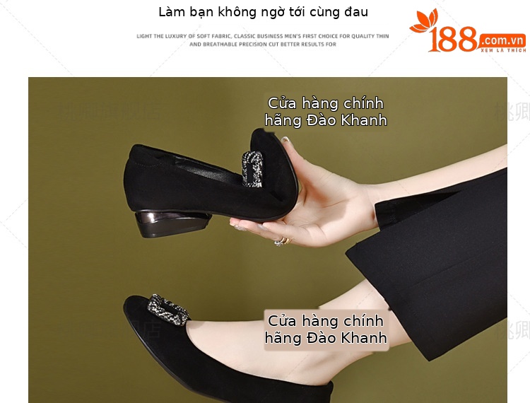 Giày lười nữ miệng nông da lộn đế mềm, giày bệt công sở form mũi vuông — Màu đen chi tiết 5