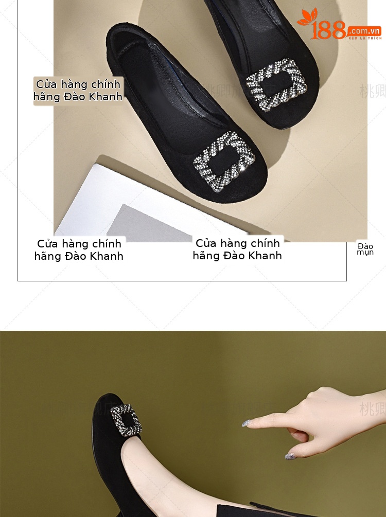 Giày lười nữ miệng nông da lộn đế mềm, giày bệt công sở form mũi vuông — Màu đen chi tiết 15