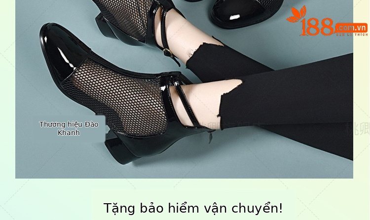 Giày sandal nữ mũi kín da bóng gót 3 cm kiểu La Mã thoáng khí — Gót đen cao 3 cm chi tiết 2