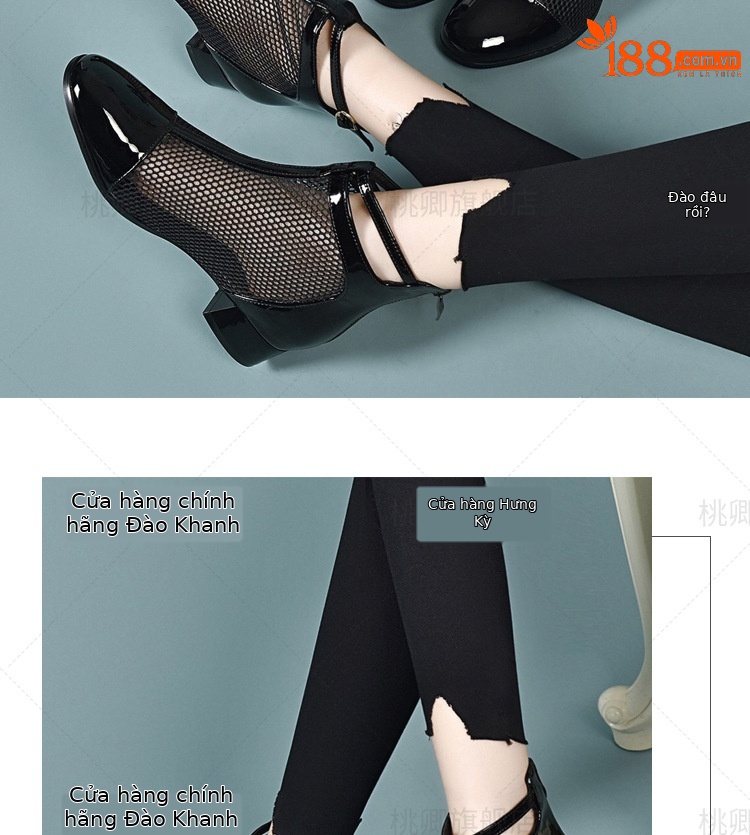 Giày sandal nữ mũi kín da bóng gót 3 cm kiểu La Mã thoáng khí — Gót đen cao 3 cm chi tiết 12
