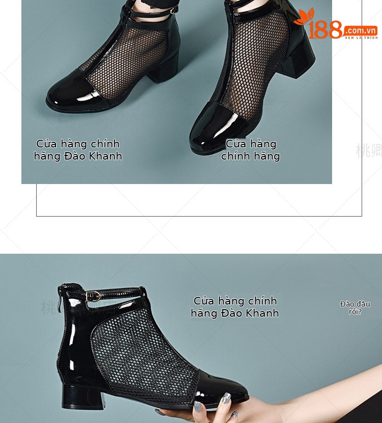 Giày sandal nữ mũi kín da bóng gót 3 cm kiểu La Mã thoáng khí — Gót đen cao 3 cm chi tiết 13