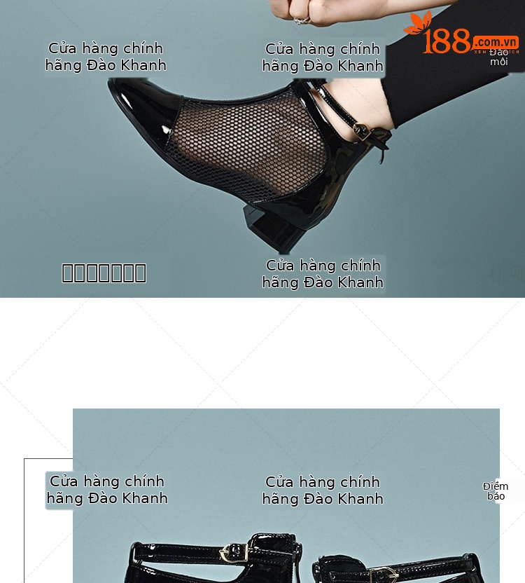 Giày sandal nữ mũi kín da bóng gót 3 cm kiểu La Mã thoáng khí — Gót đen cao 3 cm chi tiết 14