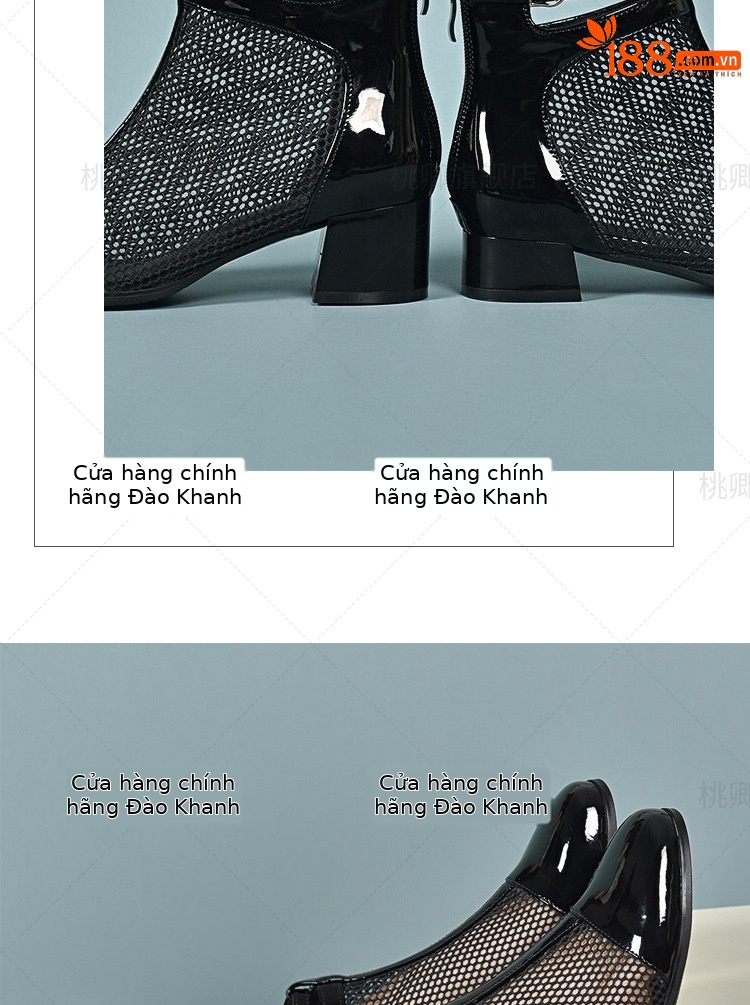 Giày sandal nữ mũi kín da bóng gót 3 cm kiểu La Mã thoáng khí — Gót đen cao 3 cm chi tiết 15