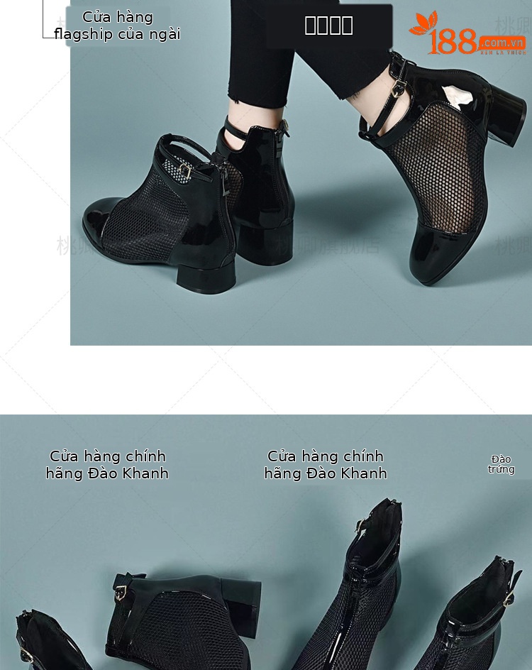 Giày sandal nữ mũi kín da bóng gót 3 cm kiểu La Mã thoáng khí — Gót đen cao 3 cm chi tiết 18
