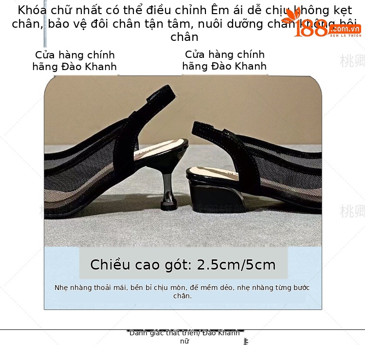 Giày sandal cao gót nữ mũi nhọn lưới đính đá gót 5 cm — Chiều cao gót 5 cm gót nhọn chi tiết 10