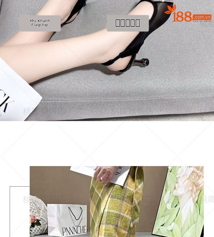 Giày sandal cao gót nữ mũi nhọn lưới đính đá gót 5 cm — Chiều cao gót 5 cm gót nhọn chi tiết 14