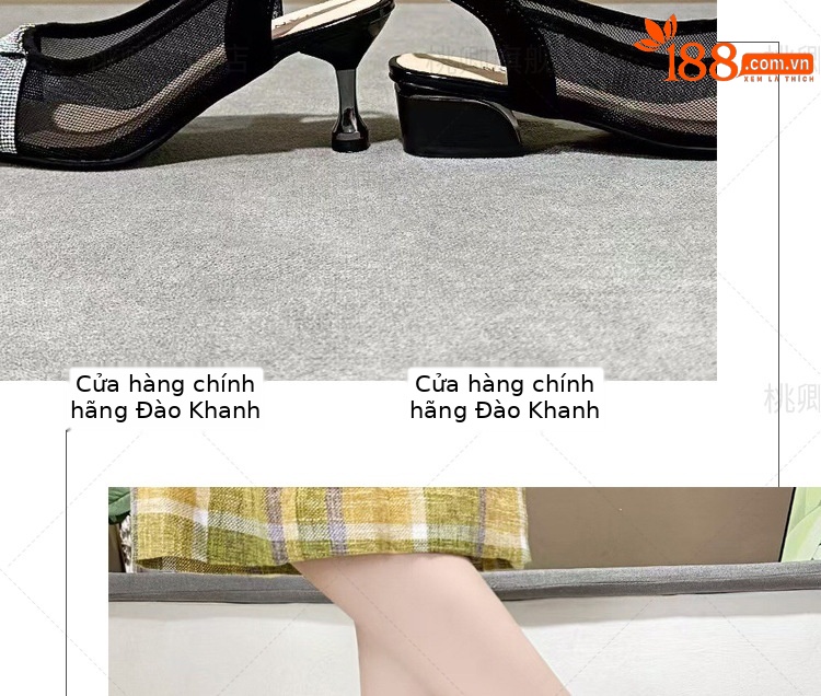 Giày sandal cao gót nữ mũi nhọn lưới đính đá gót 5 cm — Chiều cao gót 5 cm gót nhọn chi tiết 17