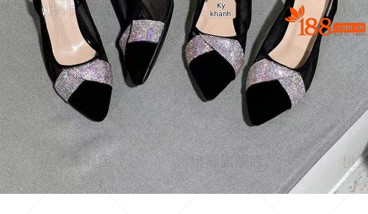 Giày sandal cao gót nữ mũi nhọn lưới đính đá gót 5 cm — Chiều cao gót 5 cm gót nhọn chi tiết 19