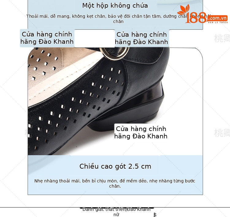 Giày sandal nữ đế xuồng mùa hè da thật thoáng khí mũi tròn bít mũi khoét lỗ — Màu đen chi tiết 10