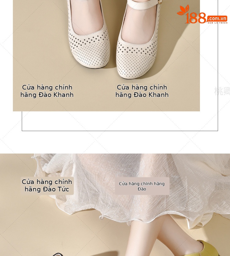 Giày sandal nữ đế xuồng mùa hè da thật thoáng khí mũi tròn bít mũi khoét lỗ — Màu đen chi tiết 13