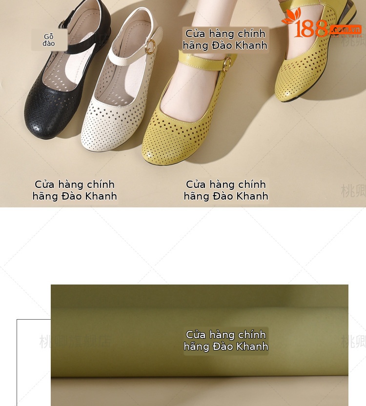 Giày sandal nữ đế xuồng mùa hè da thật thoáng khí mũi tròn bít mũi khoét lỗ — Màu đen chi tiết 14