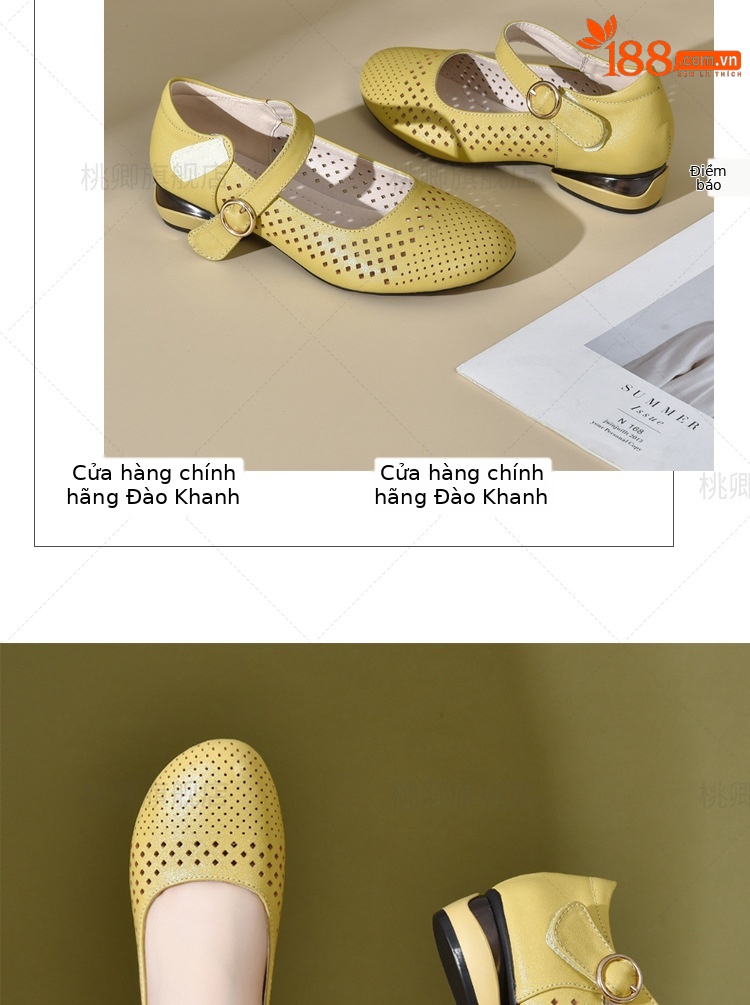 Giày sandal nữ đế xuồng mùa hè da thật thoáng khí mũi tròn bít mũi khoét lỗ — Màu đen chi tiết 15