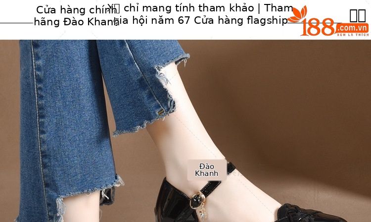 Dép sandal nữ da bóng khoét lỗ mũi tròn gót dày phối váy — Màu đen chi tiết 11