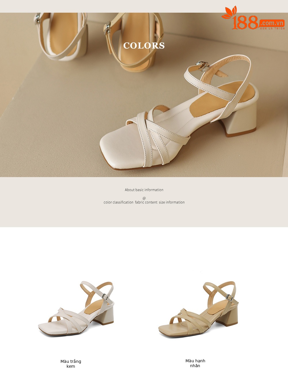 Sandal nữ quai ngang dệt sọc nhỏ da cừu, gót vuông ổn định, cỡ lớn 34–43 — Màu trắng be chi tiết 8