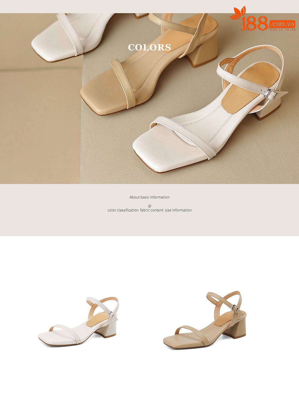 Sandal nữ quai ngang da cừu gót vuông ổn định — Màu trắng be chi tiết 8