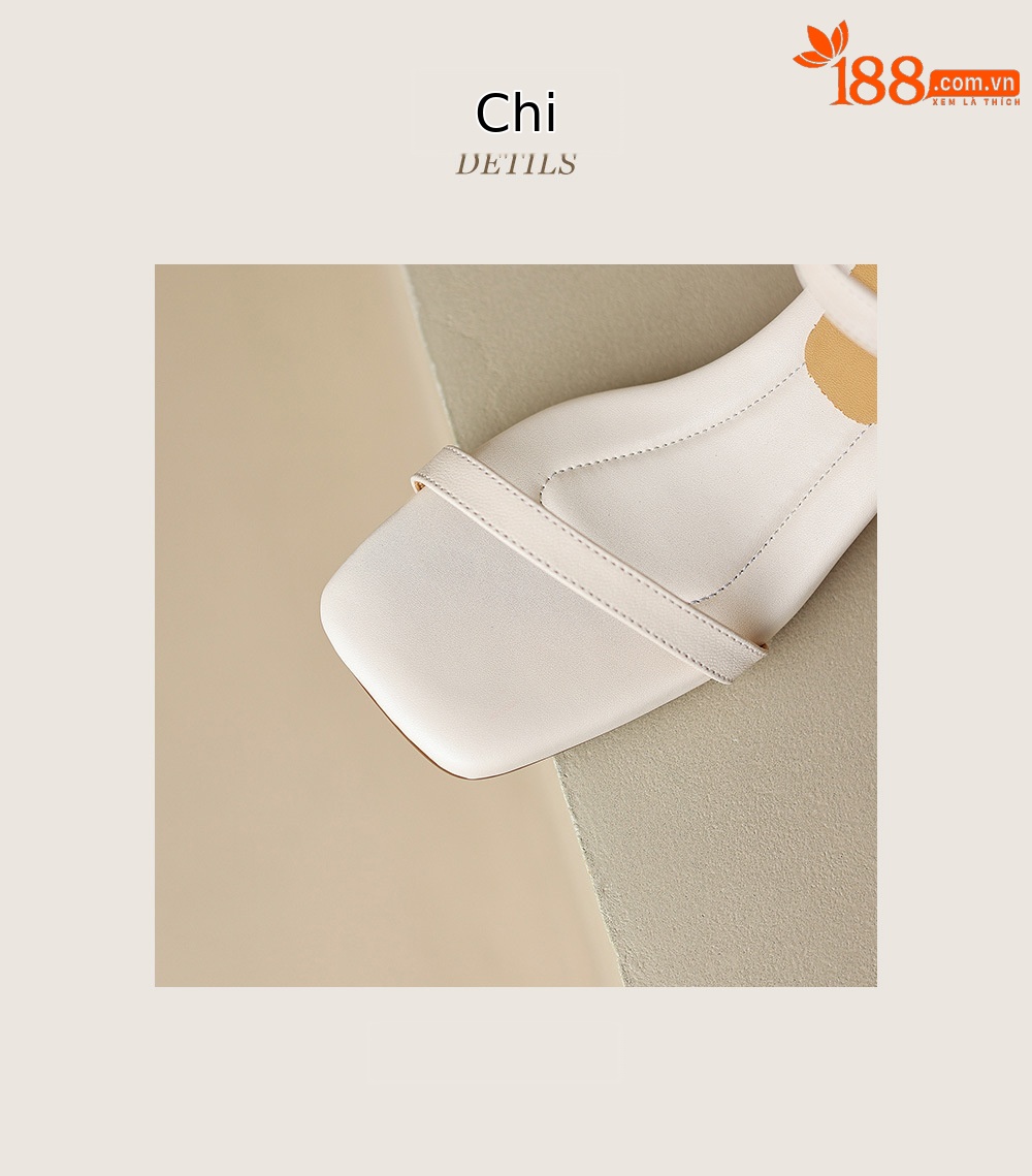 Sandal nữ quai ngang da cừu gót vuông ổn định — Màu trắng be chi tiết 18
