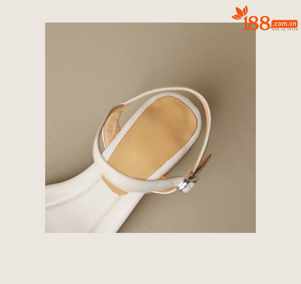 Sandal nữ quai ngang da cừu gót vuông ổn định — Màu trắng be chi tiết 19