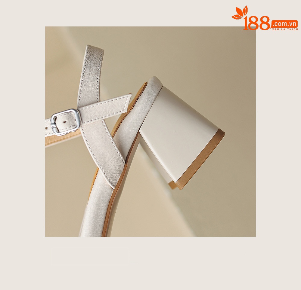 Sandal nữ quai ngang da cừu gót vuông ổn định — Màu trắng be chi tiết 20