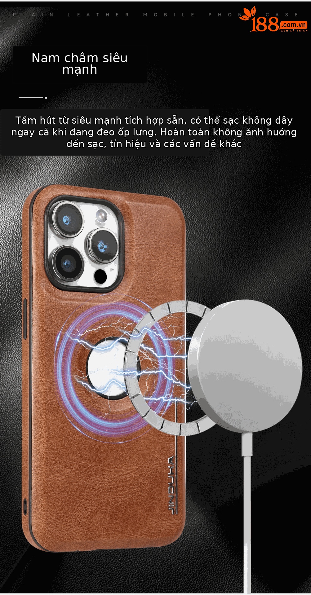 Ốp lưng điện thoại da cao cấp từ tính chống sốc cho iPhone 16 Pro Max kèm giá đỡ — Bao da giá đỡ nhãn rò rỉ Màu Đỏ, Bao da giá đỡ nhãn rò rỉ màu đen, Bao da giá đỡ nhãn rò rỉ màu xanh lam, Bao da giá đỡ nhãn rò rỉ-màu nâu nhạt chi tiết 4