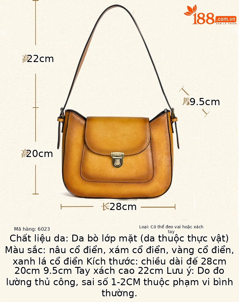 Túi đeo vai da thật thuộc thực vật thủ công phong cách cổ điển Trung Hoa nhuộm màu nước (28×20×9.5 cm) — Xanh lá cổ điển chi tiết 1