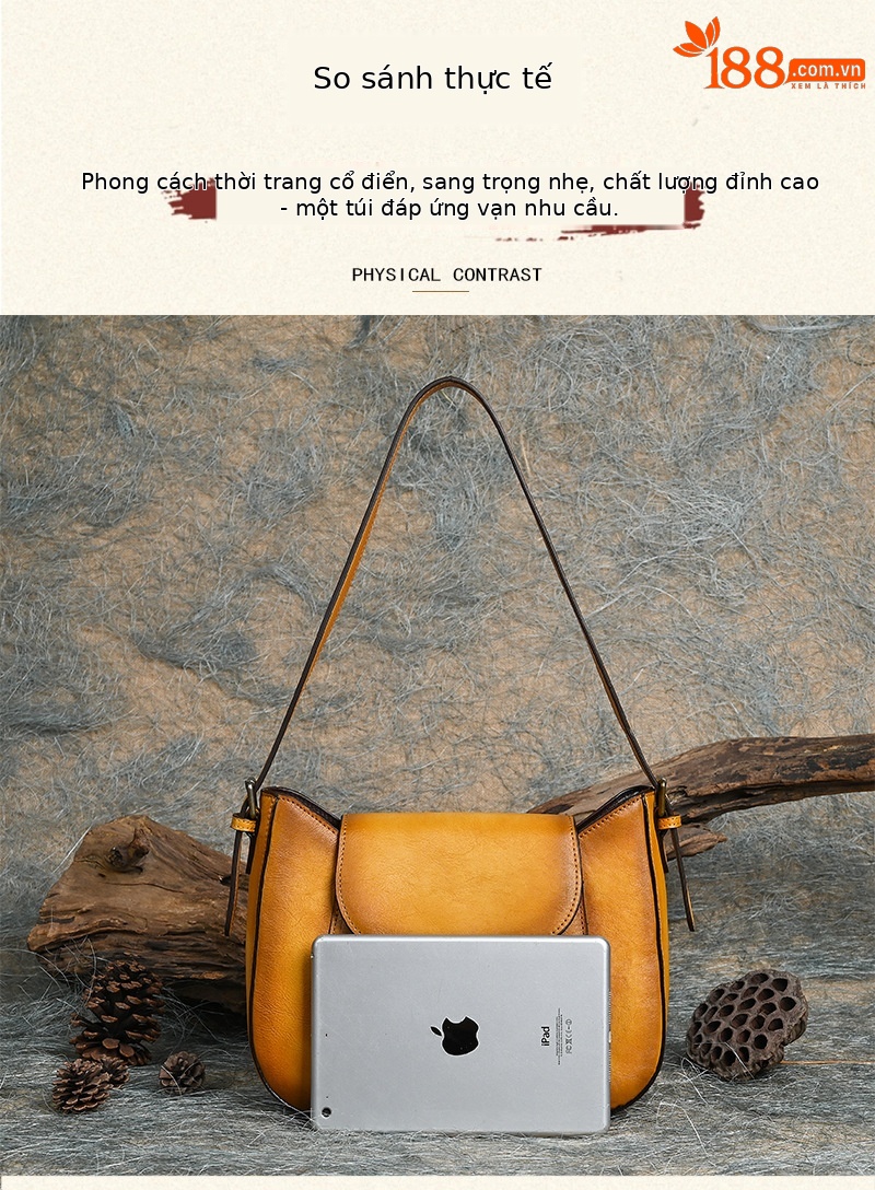 Túi đeo vai da thật thuộc thực vật thủ công phong cách cổ điển Trung Hoa nhuộm màu nước (28×20×9.5 cm) — Xanh lá cổ điển chi tiết 11