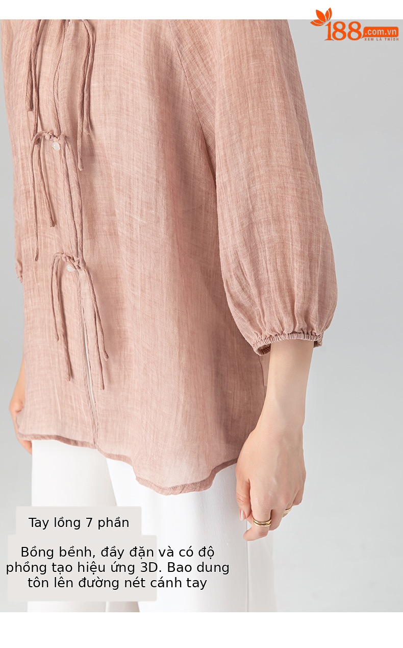 Áo sơ mi chống nắng dáng rộng phong cách Trung Quốc mới vải gai Tencel nữ mùa hè — Màu trà ngọt ngào chi tiết 13