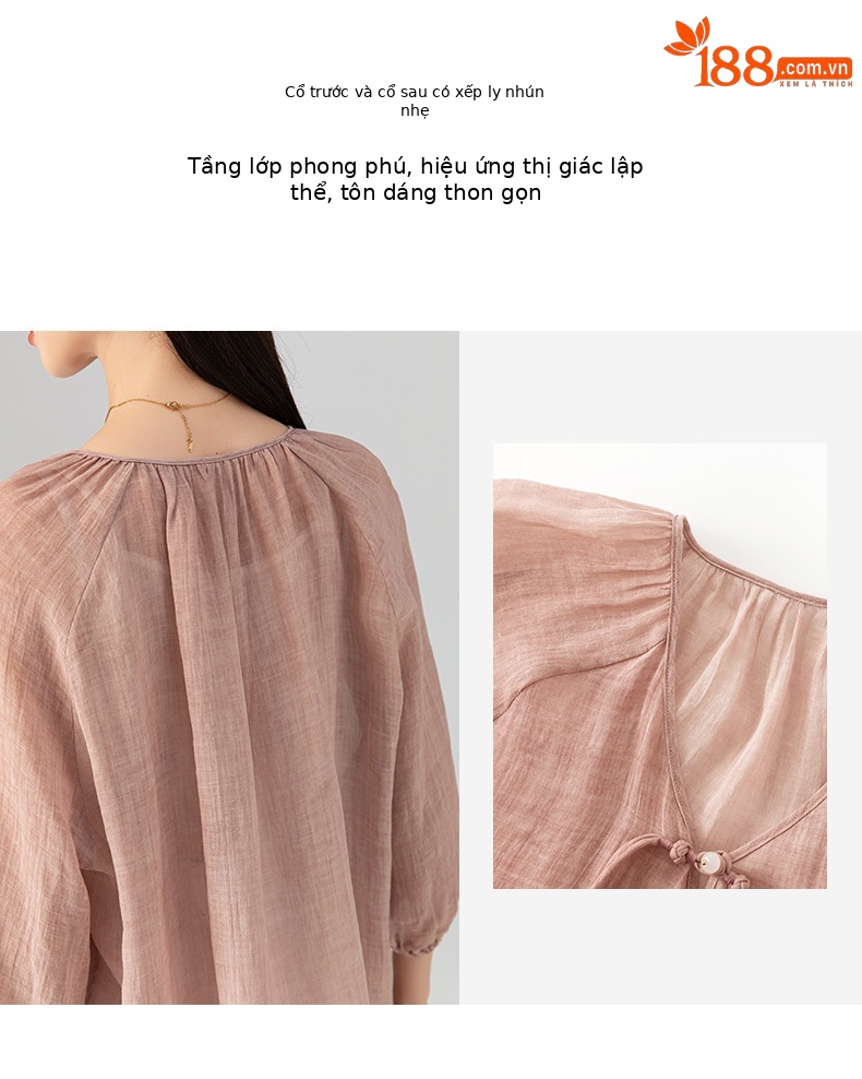 Áo sơ mi chống nắng dáng rộng phong cách Trung Quốc mới vải gai Tencel nữ mùa hè — Màu trà ngọt ngào chi tiết 14