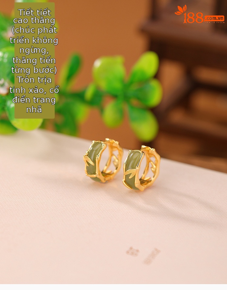 Khuyên tai bạc S925 mạ vàng hình hươu khắc lá tre phong cách cổ điển Trung Hoa — Một cặp chi tiết 2