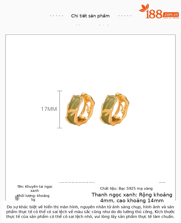 Khuyên tai bạc S925 mạ vàng hình hươu khắc lá tre phong cách cổ điển Trung Hoa — Một cặp chi tiết 3