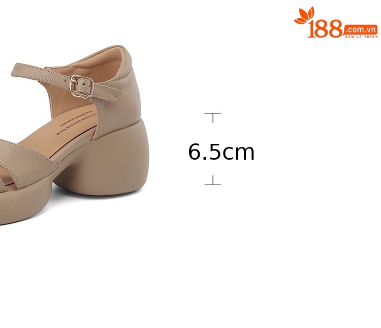 Sandal cao gót nữ quai ngang da cừu mũi nhọn đế dày — Màu be chi tiết 3