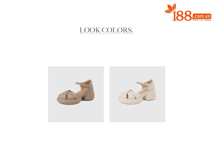 Sandal cao gót nữ quai ngang da cừu mũi nhọn đế dày — Màu be chi tiết 5