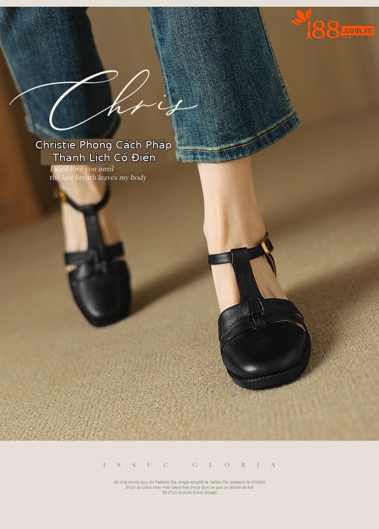 Sandal nữ quai chữ T da cừu rỗng gót xuồng 5 cm — Màu be chi tiết 1
