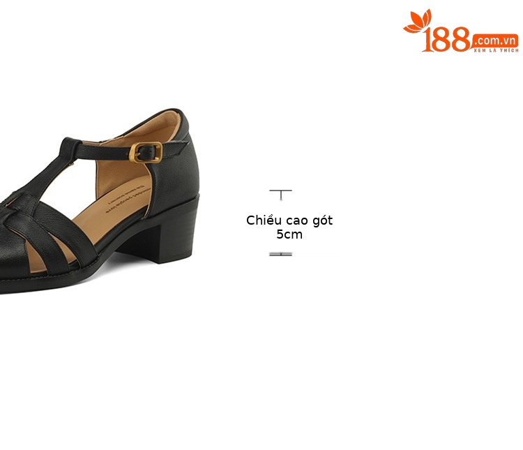 Sandal nữ quai chữ T da cừu rỗng gót xuồng 5 cm — Màu be chi tiết 4