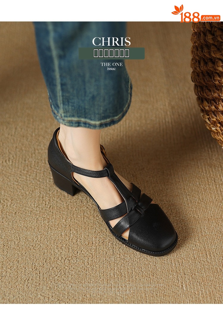 Sandal nữ quai chữ T da cừu rỗng gót xuồng 5 cm — Màu be chi tiết 7